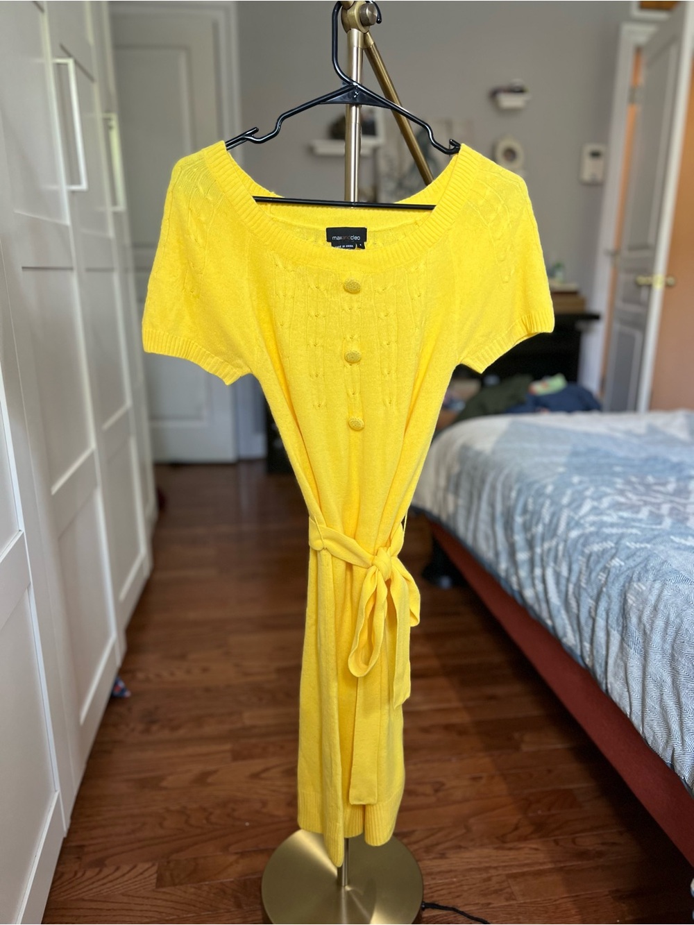 Max & Cleo Yellow Knit Midi Dress with Tie Belt